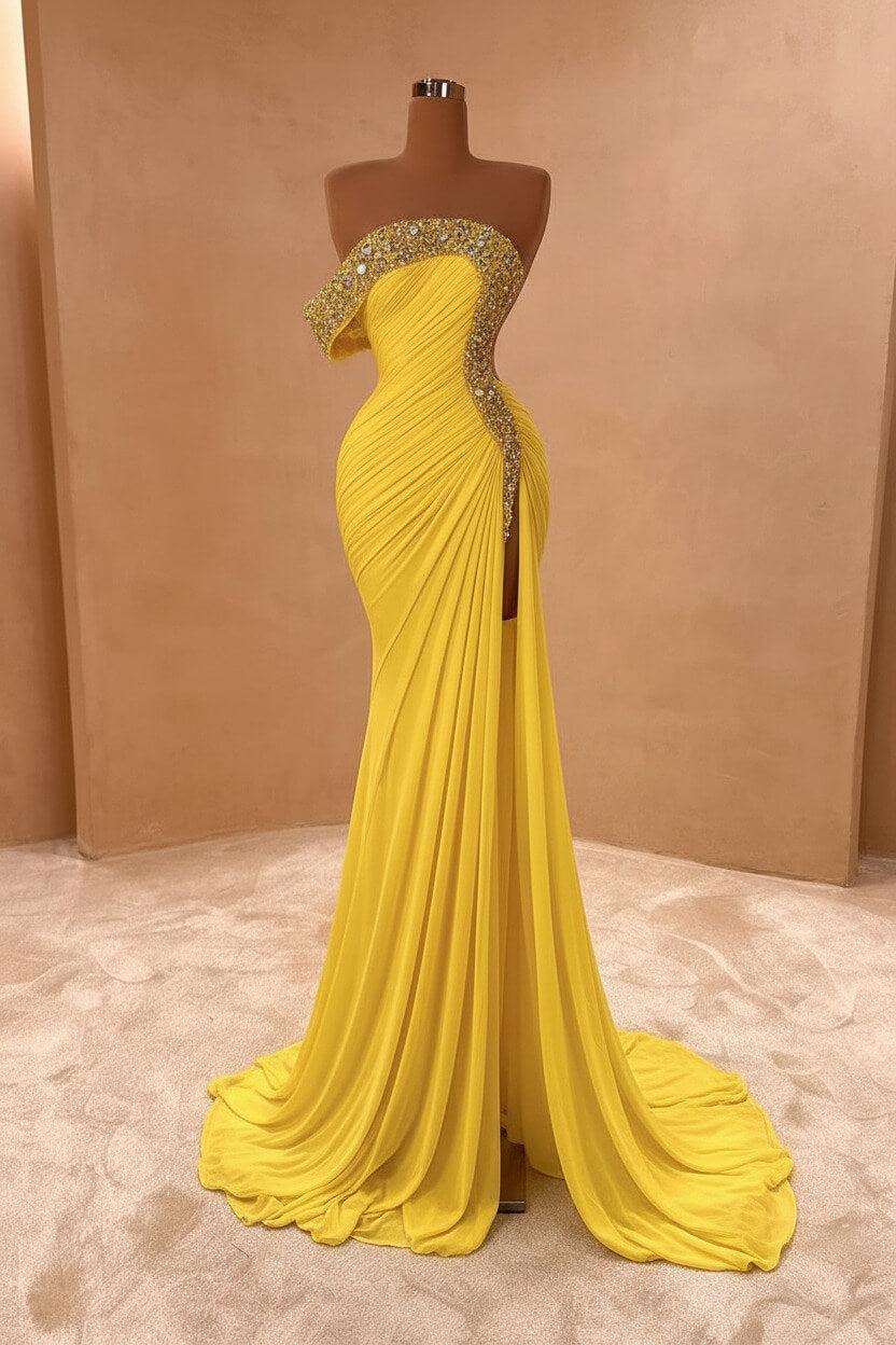 Blue Mermaid Prom Dress Cap Sleeve One Shoulder Formal Dress With Beadings and Rhinestones