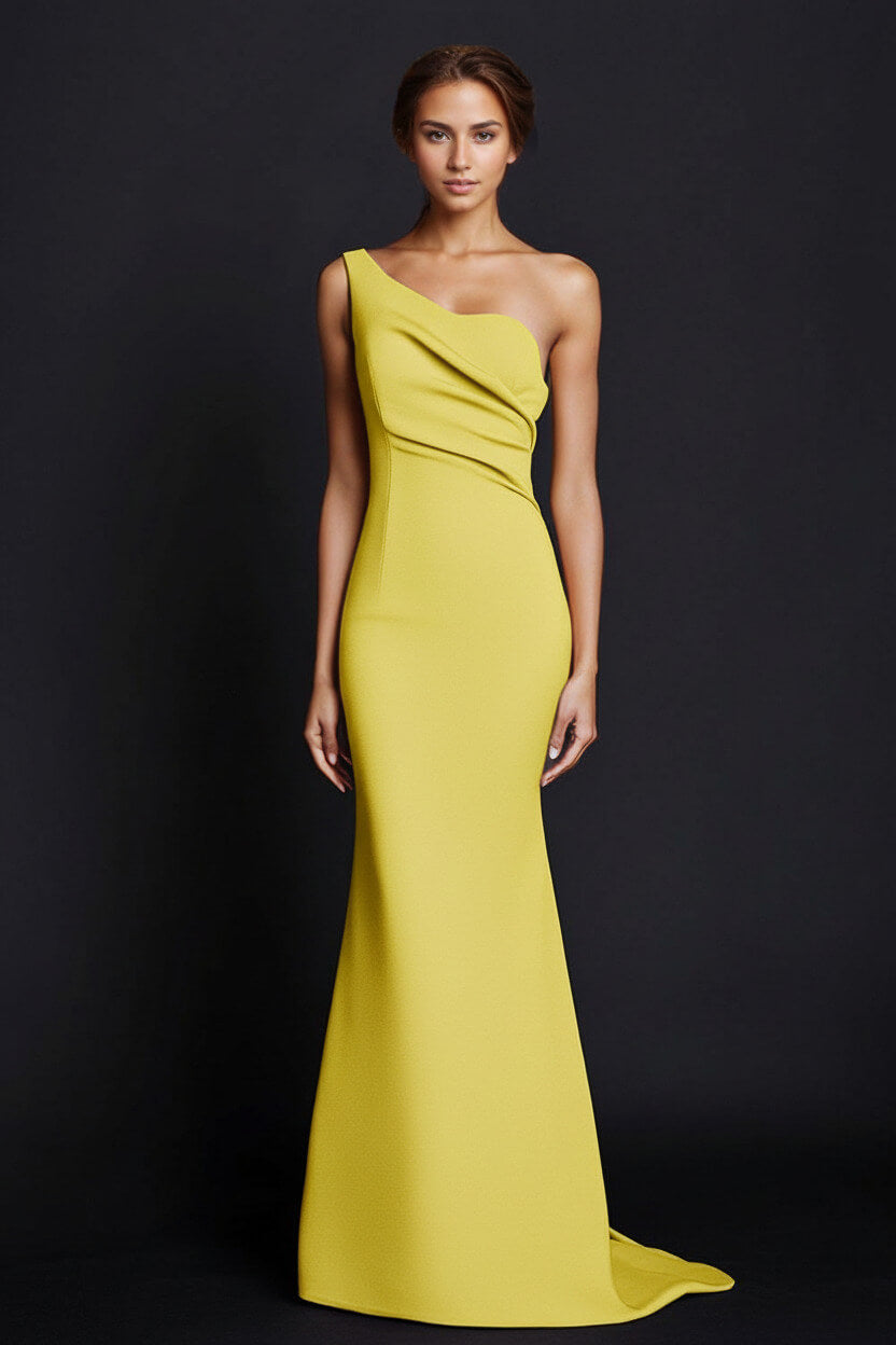 Dressystars One Shoulder Khaki Wedding Guest Dress Mermaid Long Formal Dress