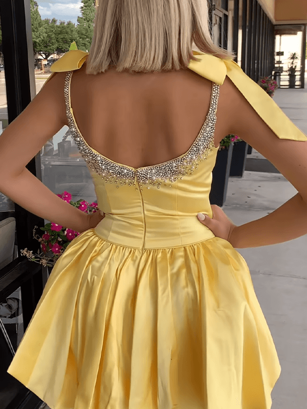 Dressystars Blue Beaded A Line Homecoming Dresses Short Cocktail Dresses With Bow