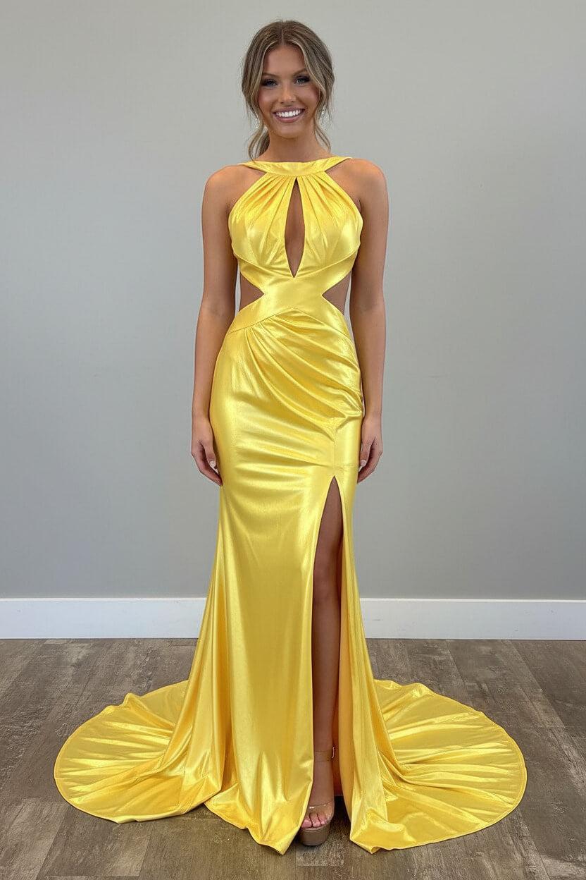 Fuchsia Metallic Mermaid Prom Dress With Slit And Open Back Formal Evening Gown