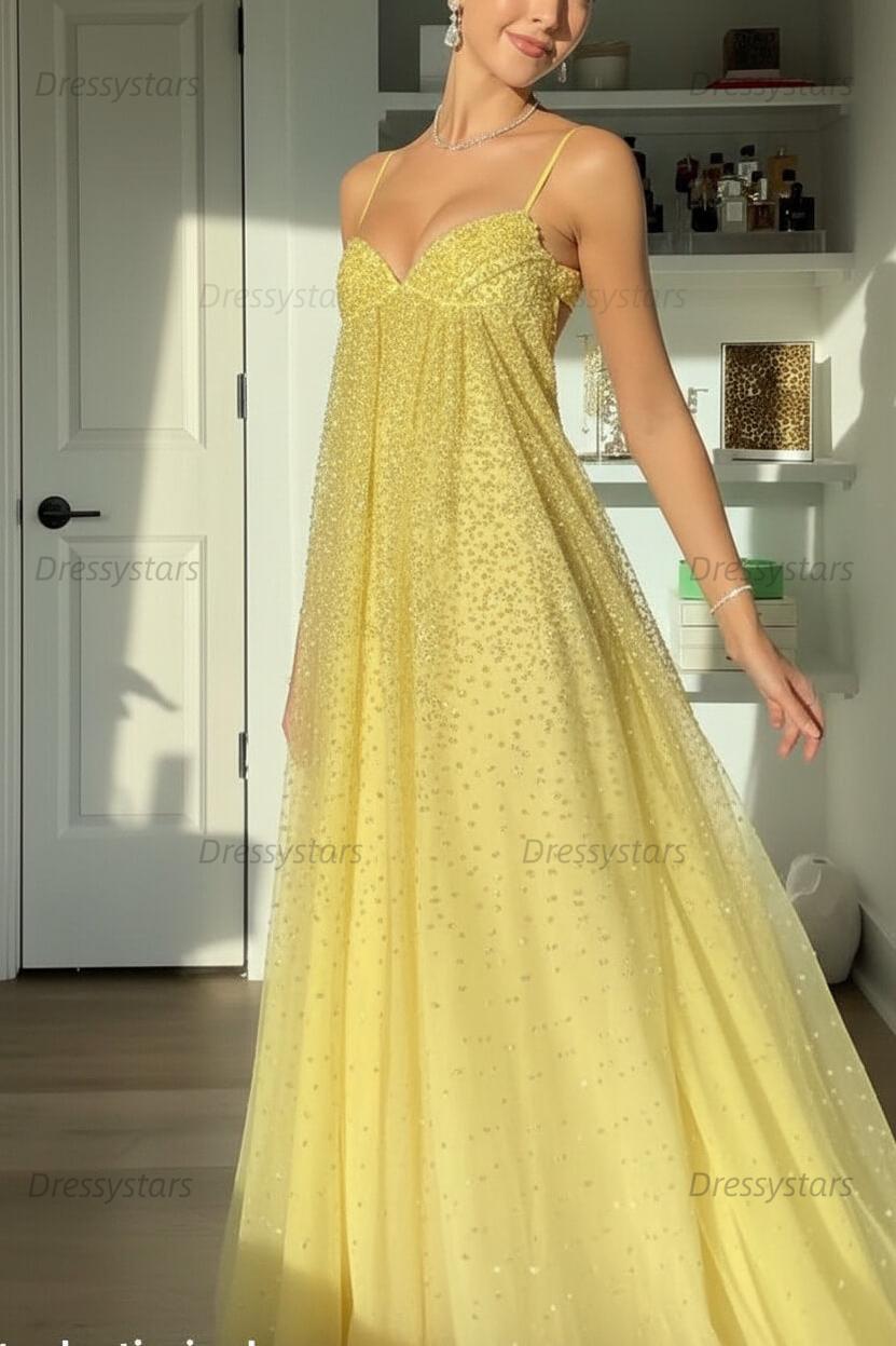 Dressystars Bling A Line Spaghetti Straps Grey Blue Long Party Dress With Beading Formal Evening Gown