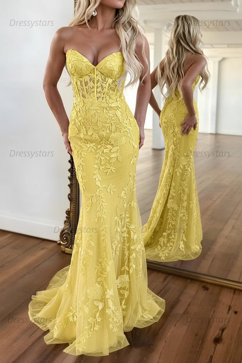 Lilac Prom Dress Corset Sweetheart Lace Mermaid Evening Formal Gown