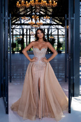 Dressystars Beaded Formal Dress Sweetheart Chamapgne Panel Train Prom Evening Gown