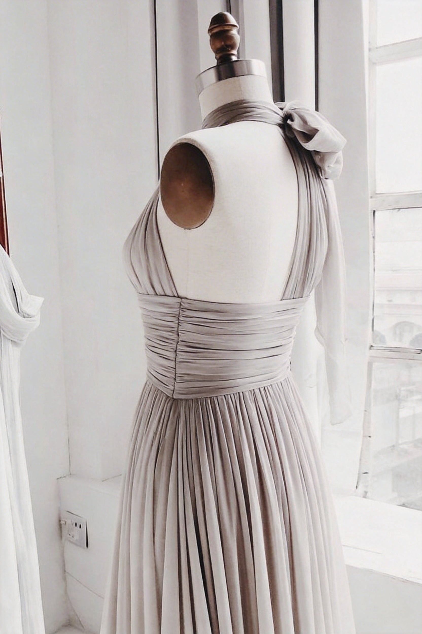 Handmade Bridesmaid Dress Simple Chiffon Gray Long Wedding Guest Dress