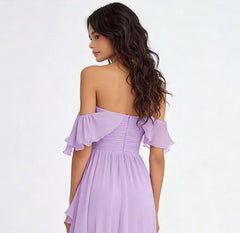 Dressystars Off The Shoulder Lilac Ruffled Long Formal Dress