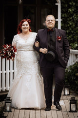 Dressystars Plus Size Wedding Dress 3/4 Sleeve Tulle Mermaid Bridal Gown with Lace Appliques