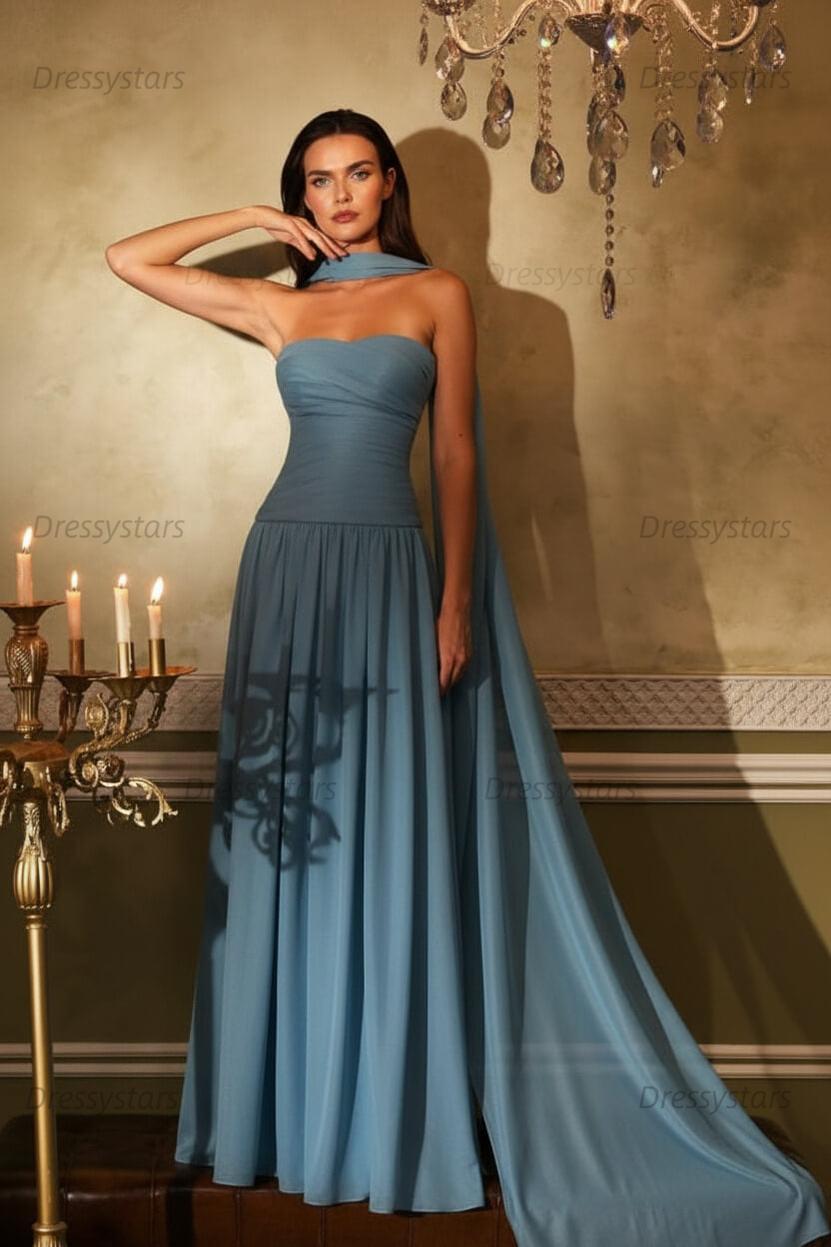 Orange A Line Prom Dress Sleeveless Strapless Formal Dress