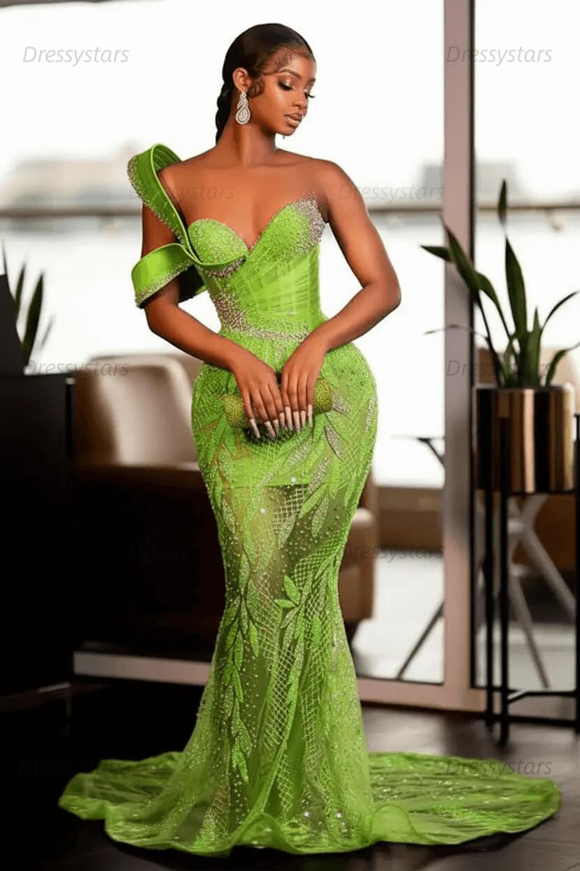 Mermaid Jewel Floor Length Sleeveless Appliques Lace Sequined Prom Dress